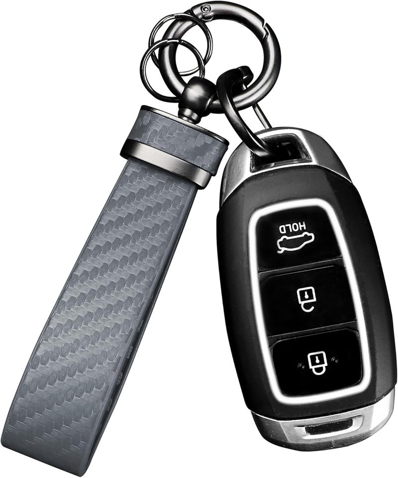 Turcee Carbon Fiber Car Keychain,Automotive Interior Accessories Keychains Leather Car Key Fob,Car Accessories Key Ring&Anti-Lost D-Ring(Premium Grey) - Image 1